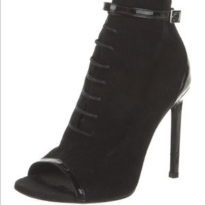 Saint Laurent suede lace up peep toe bootie size 37.5